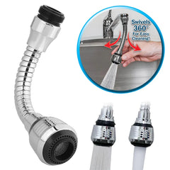 0527  Flexible 360 Degree Stainless Steel Faucet Turbo Flex Sprayer Water Extender for Easy Clean Sink Water Saving Extension Jet Stream Spray Setting Faucet for Kitchen/Bathroom