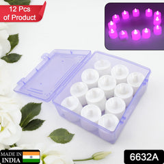 6632A Pink Flameless LED Tealights, Smokeless Plastic Decorative Candles - Led Tea Light Candle For Home Decoration (Pack Of 12pc) ( Diya , Divo , Diva , Deepak , Jyoti)