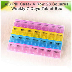 0383 Pill Case- 4 Row 28 Squares Weekly 7 Days Tablet Box Holder Medicine Storage Organizer Container DeoDap