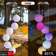 8317L Solar Crystal Ball Wind Chime, Color Changing Solar Powered LED Hanging Wind Chime Light Mobile for Patio Yard Garden Home Outdoor Night Decor, Gifts